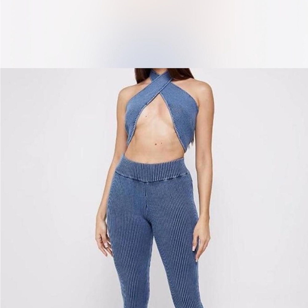 Maniere De Voir Blue Ribbed Jumpsuit